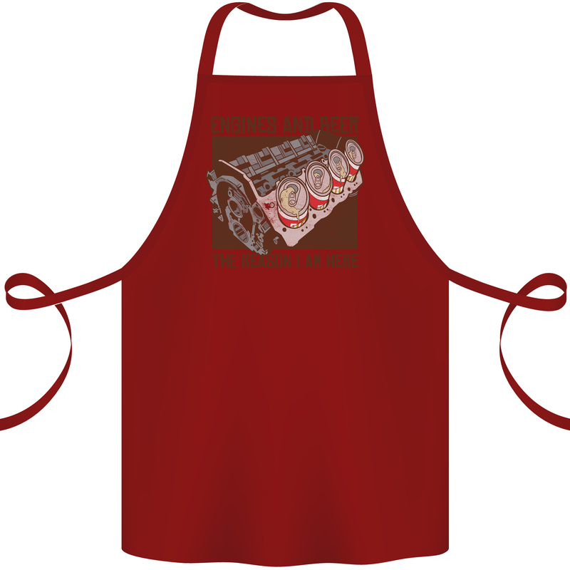 Engines & Beer Cars Hot Rod Mechanic Funny Cotton Apron 100% Organic Maroon