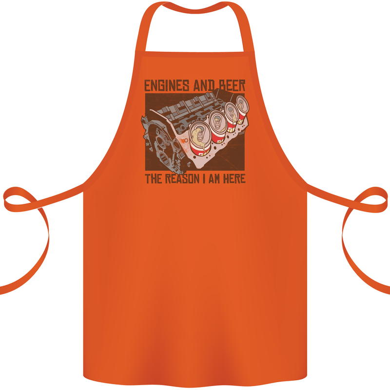 Engines & Beer Cars Hot Rod Mechanic Funny Cotton Apron 100% Organic Orange