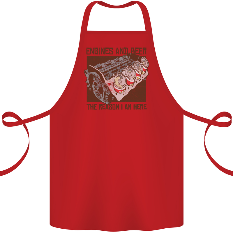 Engines & Beer Cars Hot Rod Mechanic Funny Cotton Apron 100% Organic Red