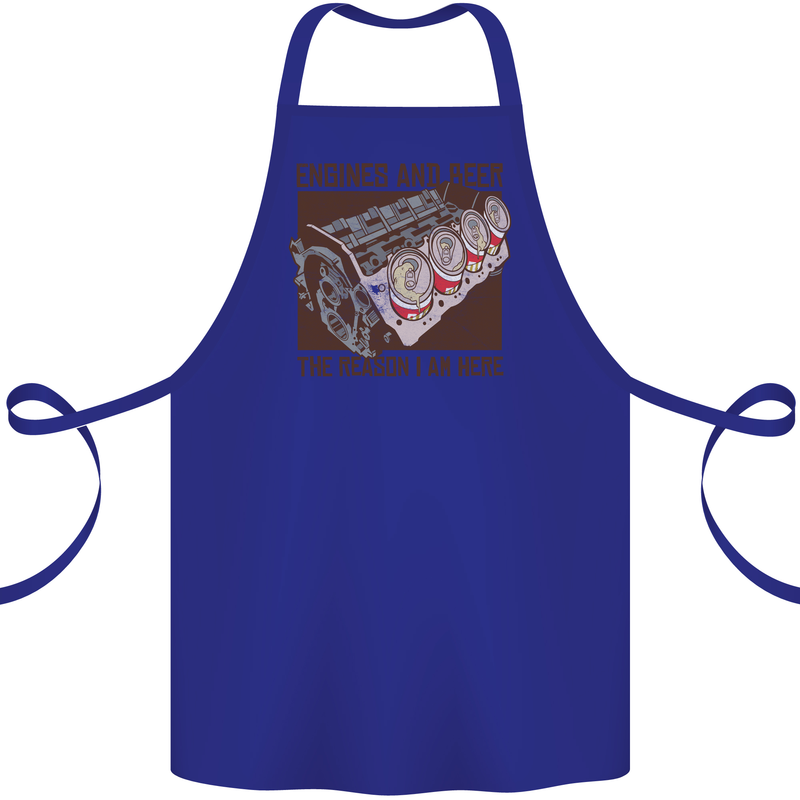Engines & Beer Cars Hot Rod Mechanic Funny Cotton Apron 100% Organic Royal Blue