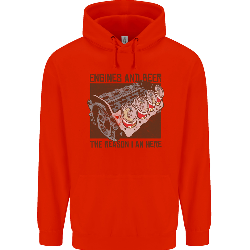 Engines & Beer Cars Hot Rod Mechanic Funny Mens 80% Cotton Hoodie Bright Red