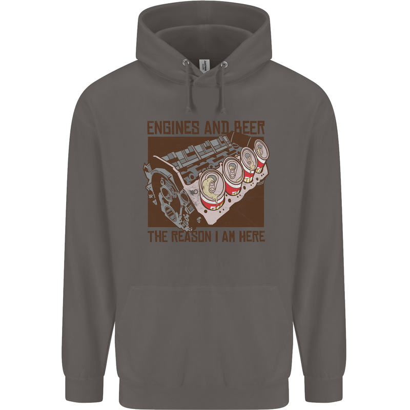 Engines & Beer Cars Hot Rod Mechanic Funny Mens 80% Cotton Hoodie Charcoal