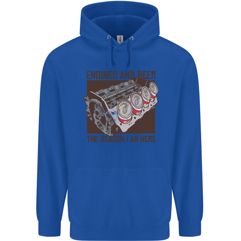 Engines & Beer Cars Hot Rod Mechanic Funny Mens 80% Cotton Hoodie Royal Blue