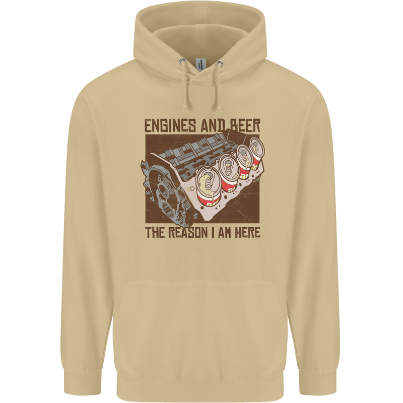Engines & Beer Cars Hot Rod Mechanic Funny Mens 80% Cotton Hoodie Sand
