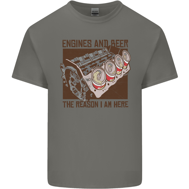 Engines & Beer Cars Hot Rod Mechanic Funny Mens Cotton T-Shirt Tee Top Charcoal
