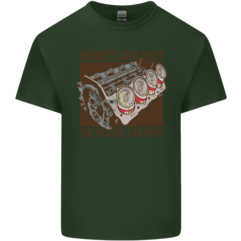 Engines & Beer Cars Hot Rod Mechanic Funny Mens Cotton T-Shirt Tee Top Forest Green