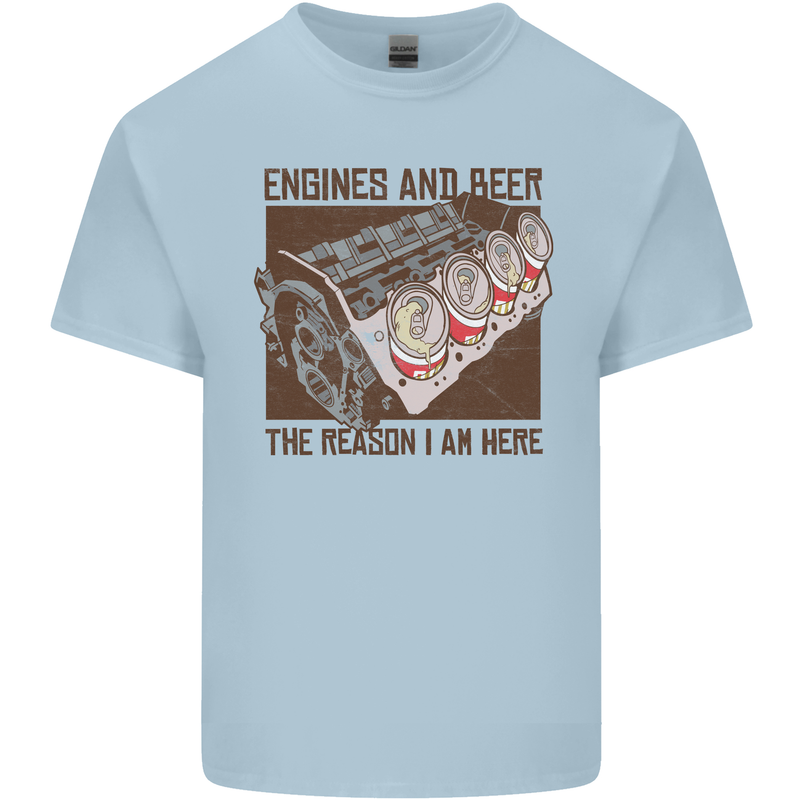 Engines & Beer Cars Hot Rod Mechanic Funny Mens Cotton T-Shirt Tee Top Light Blue