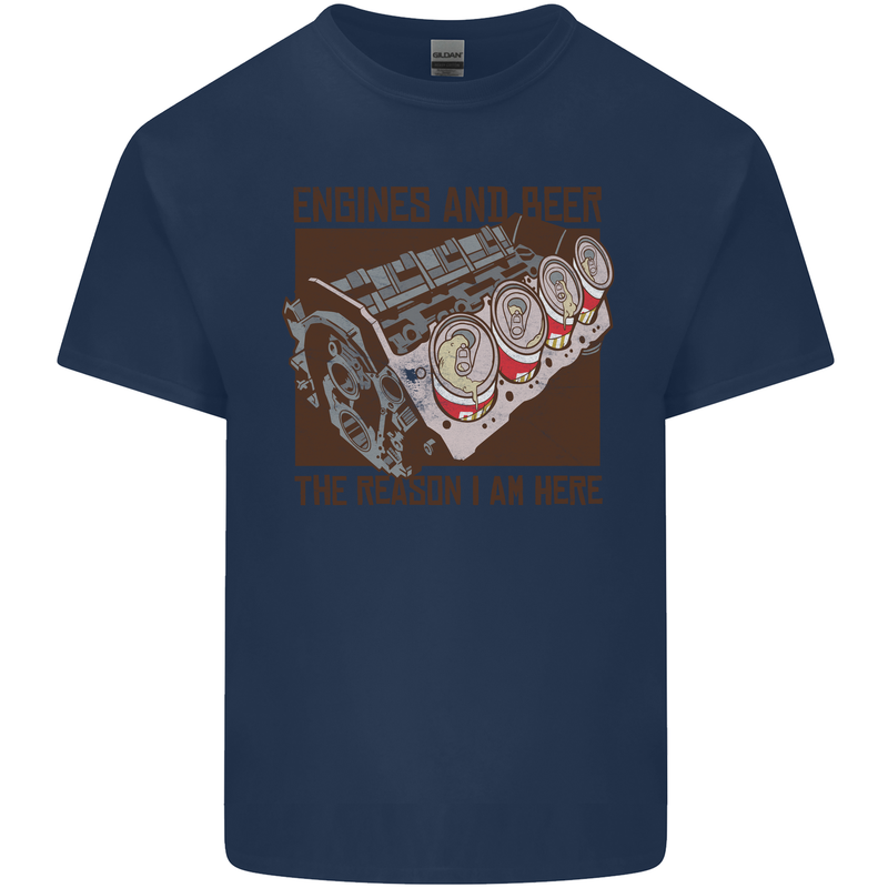 Engines & Beer Cars Hot Rod Mechanic Funny Mens Cotton T-Shirt Tee Top Navy Blue