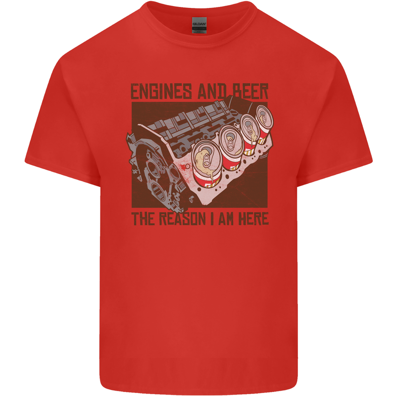 Engines & Beer Cars Hot Rod Mechanic Funny Mens Cotton T-Shirt Tee Top Red