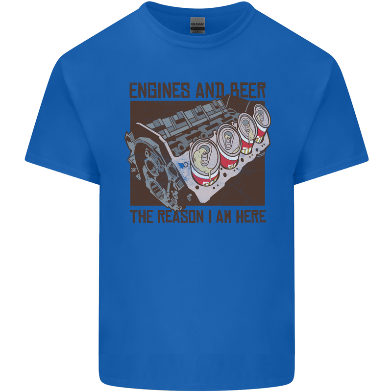 Engines & Beer Cars Hot Rod Mechanic Funny Mens Cotton T-Shirt Tee Top Royal Blue