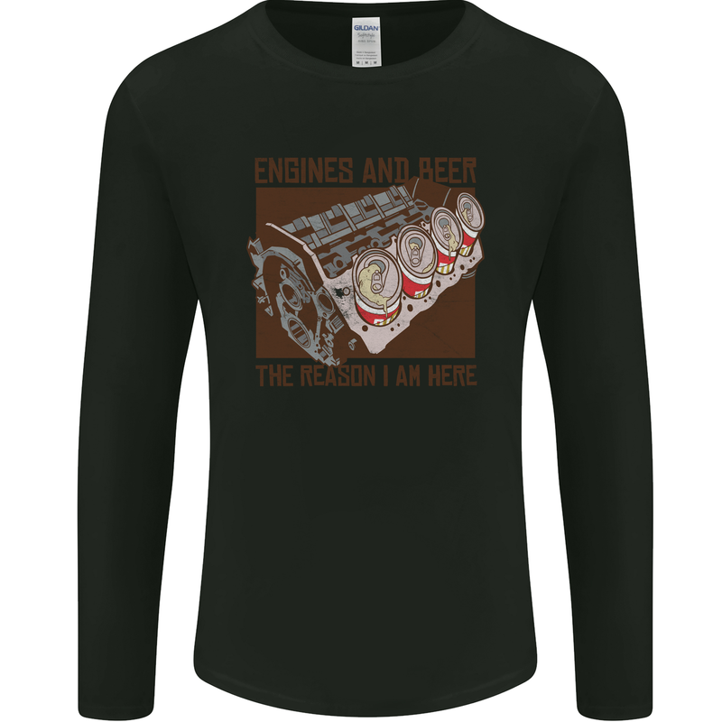 Engines & Beer Cars Hot Rod Mechanic Funny Mens Long Sleeve T-Shirt Black