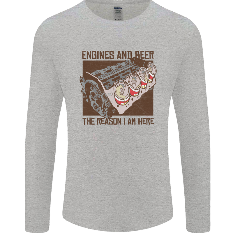 Engines & Beer Cars Hot Rod Mechanic Funny Mens Long Sleeve T-Shirt Sports Grey
