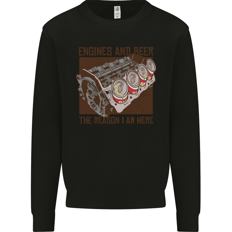 Engines & Beer Cars Hot Rod Mechanic Funny Mens Sweatshirt Jumper Black