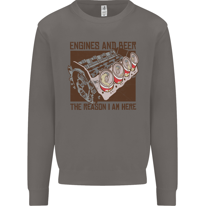 Engines & Beer Cars Hot Rod Mechanic Funny Mens Sweatshirt Jumper Charcoal