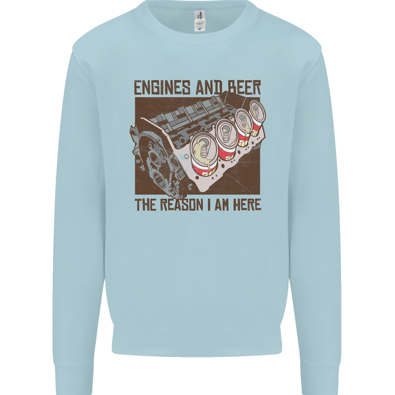 Engines & Beer Cars Hot Rod Mechanic Funny Mens Sweatshirt Jumper Light Blue