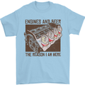 Engines & Beer Cars Hot Rod Mechanic Funny Mens T-Shirt Cotton Gildan Light Blue