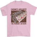 Engines & Beer Cars Hot Rod Mechanic Funny Mens T-Shirt Cotton Gildan Light Pink