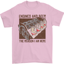 Engines & Beer Cars Hot Rod Mechanic Funny Mens T-Shirt Cotton Gildan Light Pink
