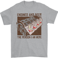 Engines & Beer Cars Hot Rod Mechanic Funny Mens T-Shirt Cotton Gildan Sports Grey