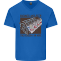 Engines & Beer Cars Hot Rod Mechanic Funny Mens V-Neck Cotton T-Shirt Royal Blue