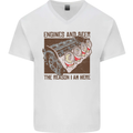 Engines & Beer Cars Hot Rod Mechanic Funny Mens V-Neck Cotton T-Shirt White