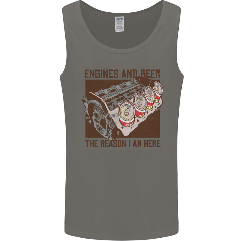 Engines & Beer Cars Hot Rod Mechanic Funny Mens Vest Tank Top Charcoal