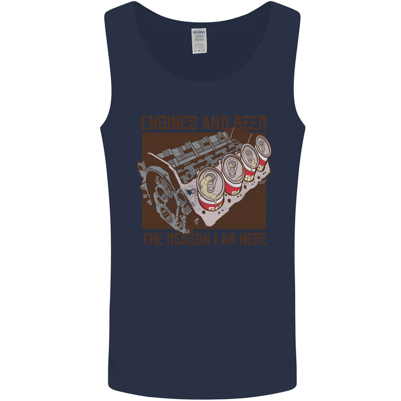 Engines & Beer Cars Hot Rod Mechanic Funny Mens Vest Tank Top Navy Blue