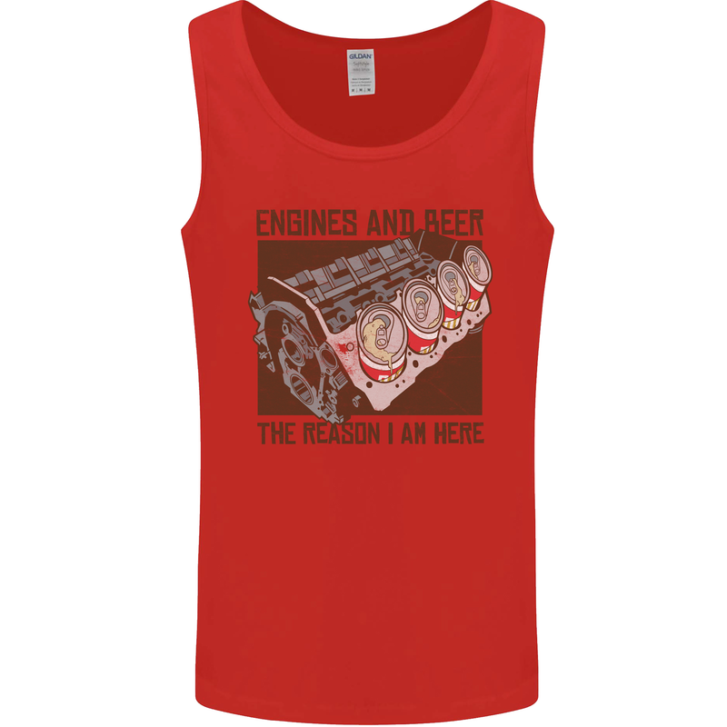 Engines & Beer Cars Hot Rod Mechanic Funny Mens Vest Tank Top Red