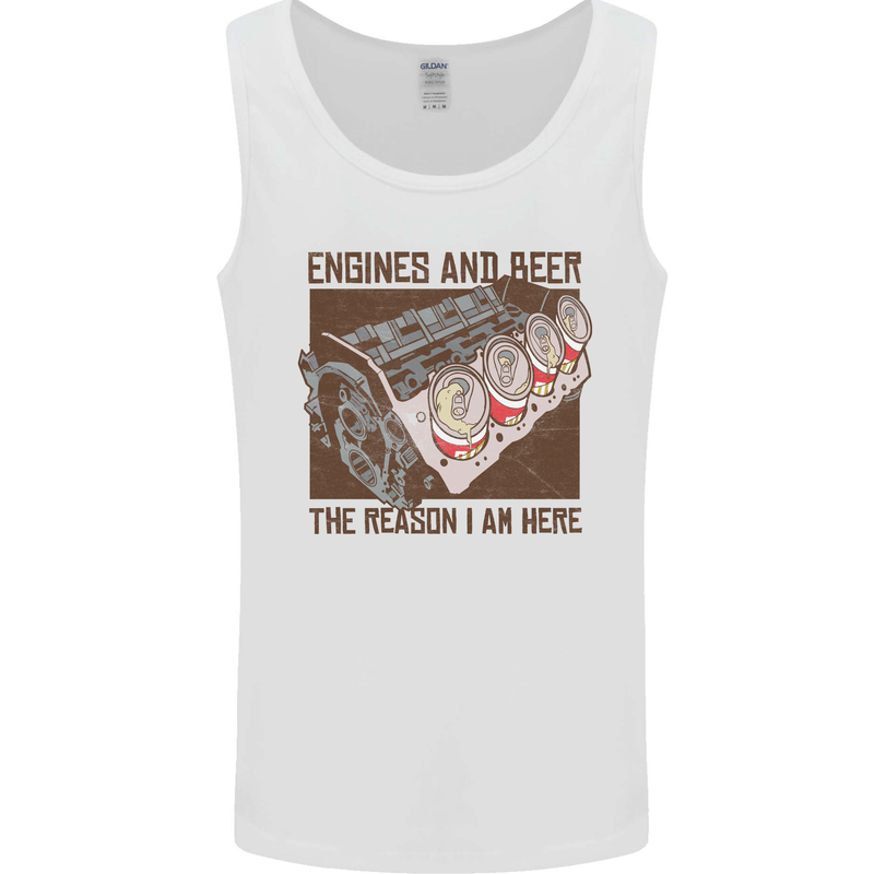 Engines & Beer Cars Hot Rod Mechanic Funny Mens Vest Tank Top White