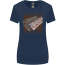 Engines & Beer Cars Hot Rod Mechanic Funny Womens Wider Cut T-Shirt Navy Blue