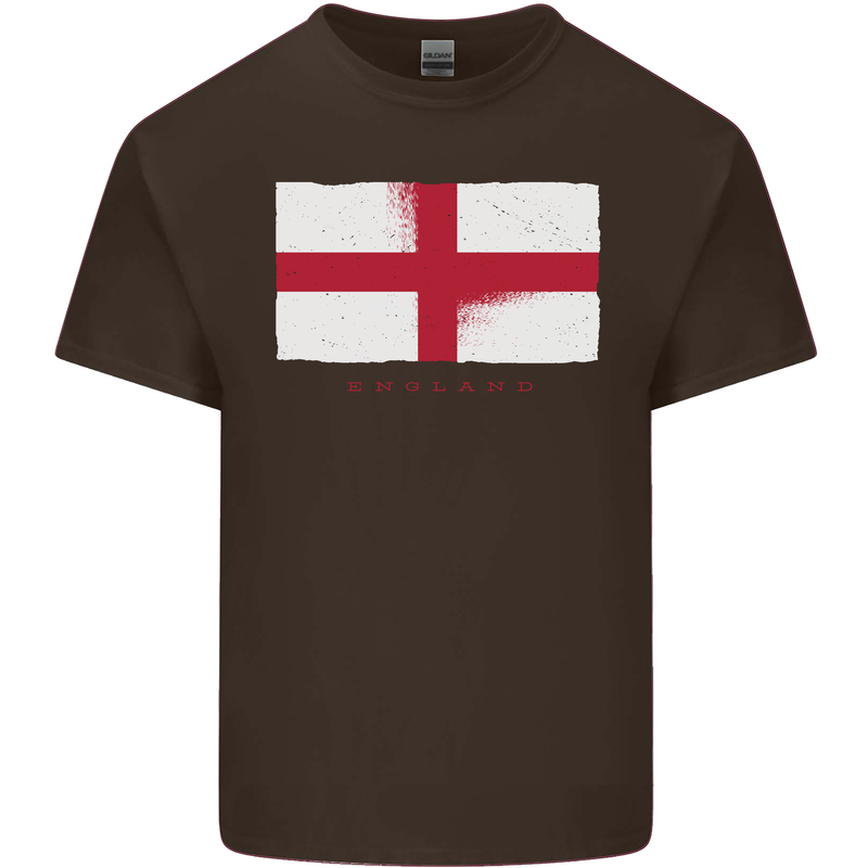 England Flag St Georges Day Rugby Football Mens Cotton T-Shirt Tee Top Dark Chocolate