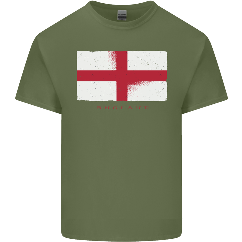 England Flag St Georges Day Rugby Football Mens Cotton T-Shirt Tee Top Military Green