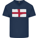 England Flag St Georges Day Rugby Football Mens V-Neck Cotton T-Shirt Navy Blue