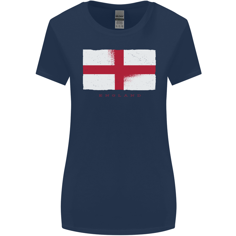 England Flag St Georges Day Rugby Football Womens Wider Cut T-Shirt Navy Blue