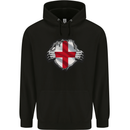 England St Georges Day Flag Gym Ripped Torn Childrens Kids Hoodie Black