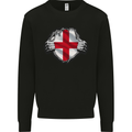 England St Georges Day Flag Gym Ripped Torn Kids Sweatshirt Jumper Black