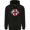 England St Georges Day Flag Gym Ripped Torn Mens 80% Cotton Hoodie Black