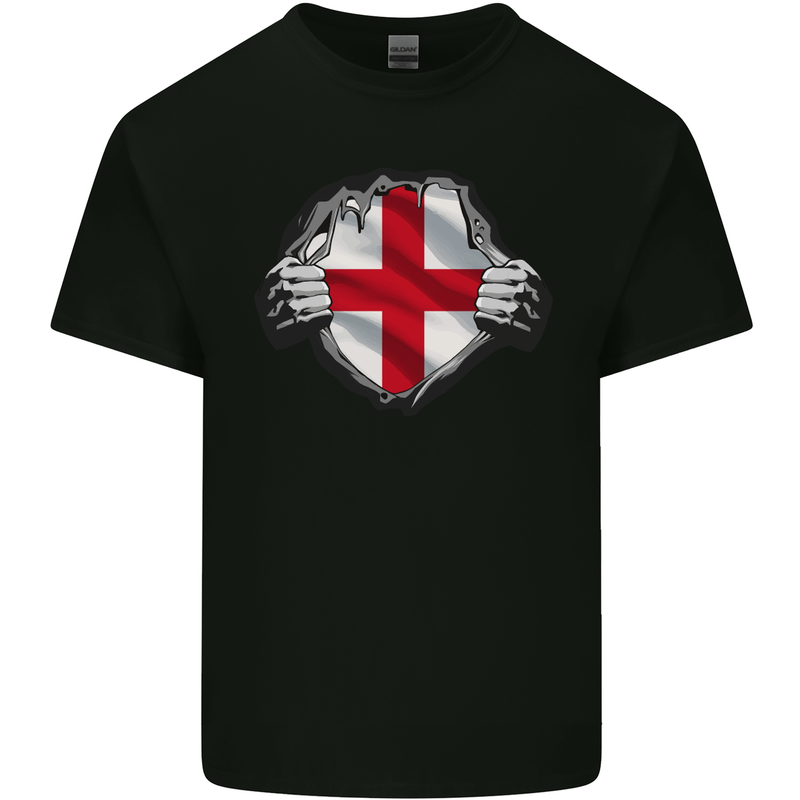 England St Georges Day Flag Gym Ripped Torn Mens Cotton T-Shirt Tee Top Black