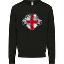 England St Georges Day Flag Gym Ripped Torn Mens Sweatshirt Jumper Black