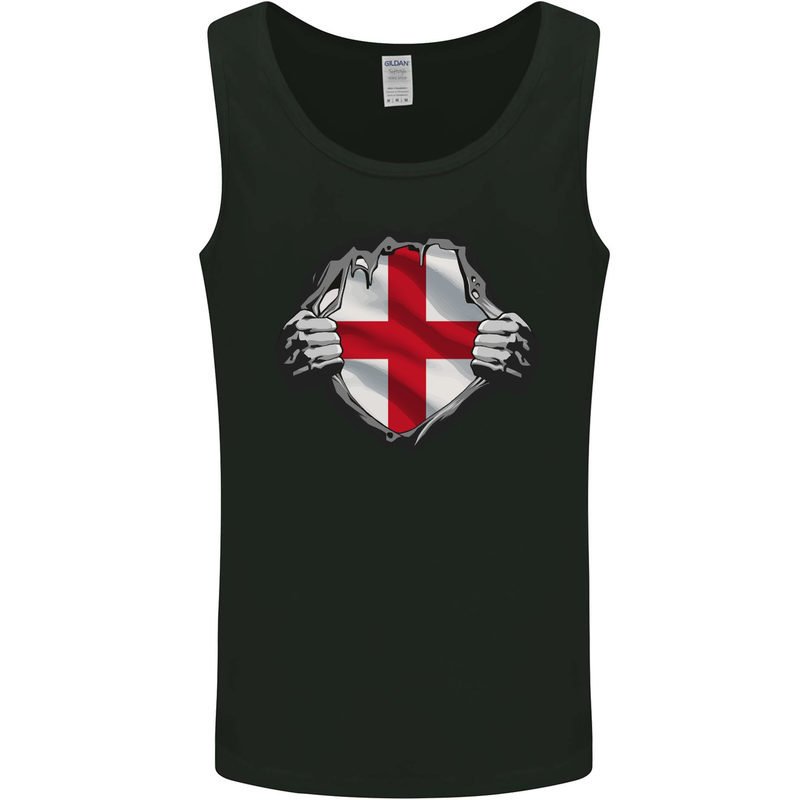 England St Georges Day Flag Gym Ripped Torn Mens Vest Tank Top Black
