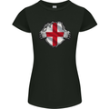 England St Georges Day Flag Gym Ripped Torn Womens Petite Cut T-Shirt Black