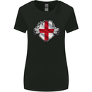 England St Georges Day Flag Gym Ripped Torn Womens Wider Cut T-Shirt Black