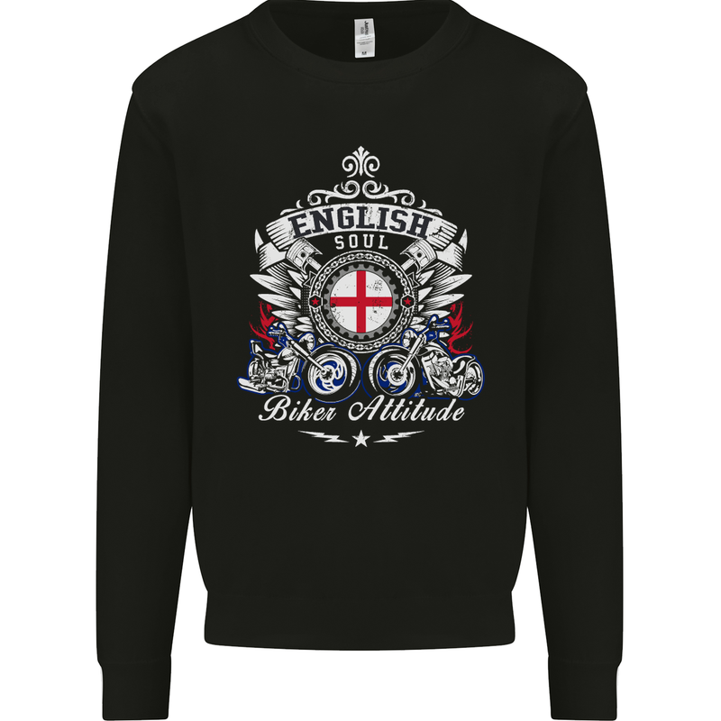 English Soul Biker Attitude Bike Motorcycle Kids Sweatshirt Jumper Black
