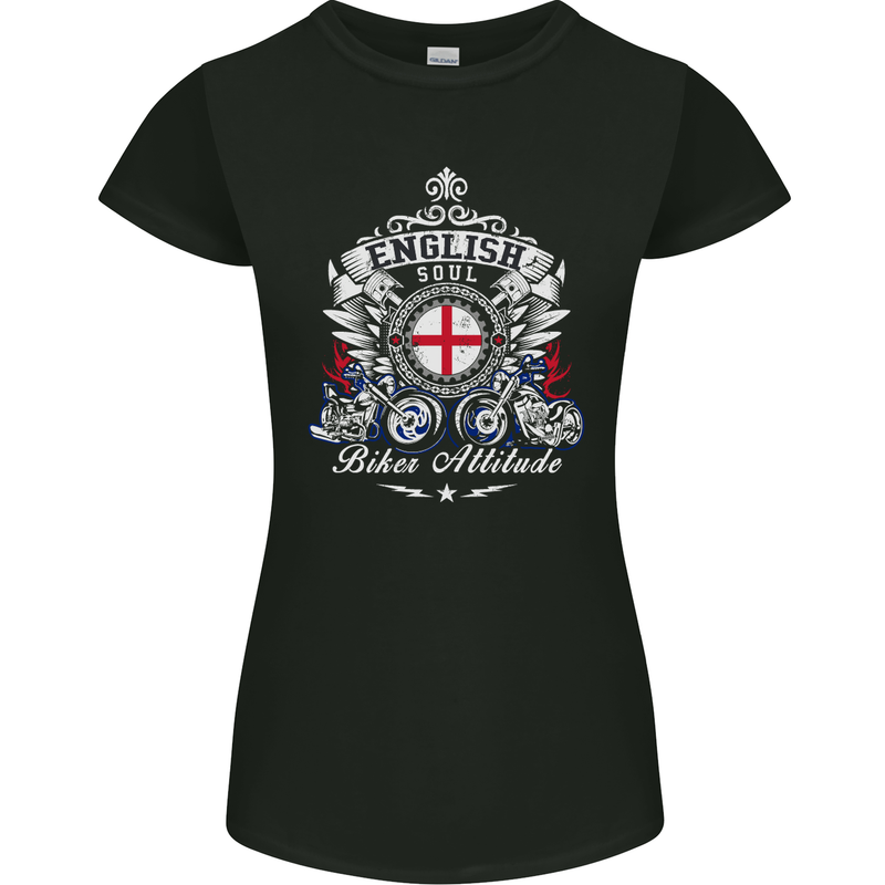 English Soul Biker Attitude Bike Motorcycle Womens Petite Cut T-Shirt Black