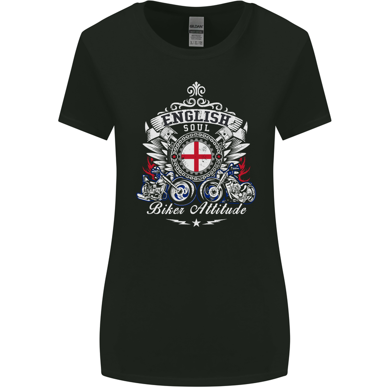 English Soul Biker Attitude Bike Motorcycle Womens Wider Cut T-Shirt Black
