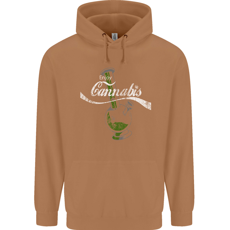 Enjoy Cannabis Funny Bong Weed Drugs Spliff Mens 80% Cotton Hoodie Caramel Latte
