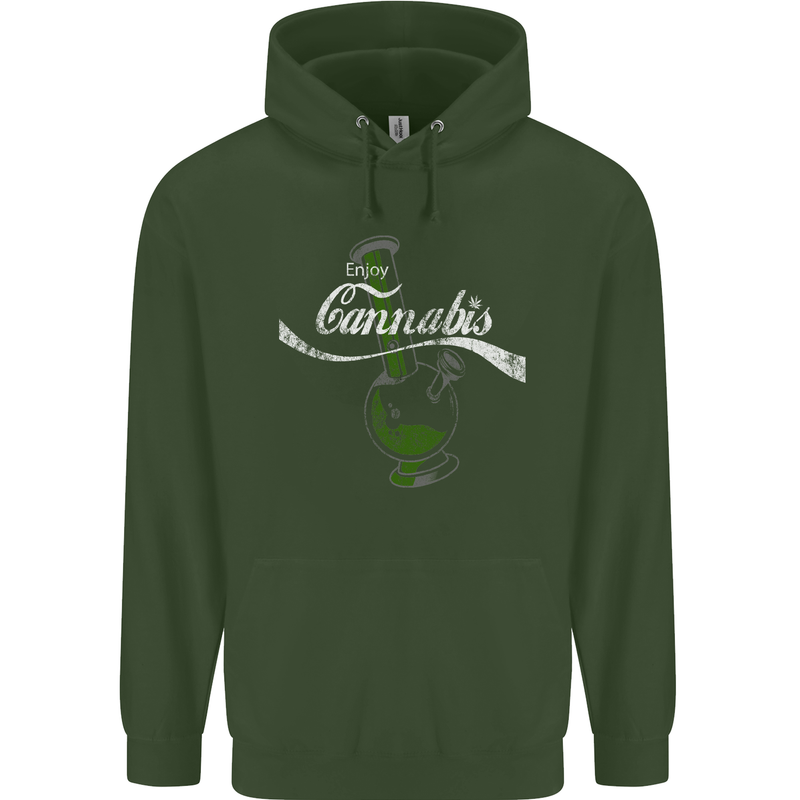 Enjoy Cannabis Funny Bong Weed Drugs Spliff Mens 80% Cotton Hoodie Forest Green