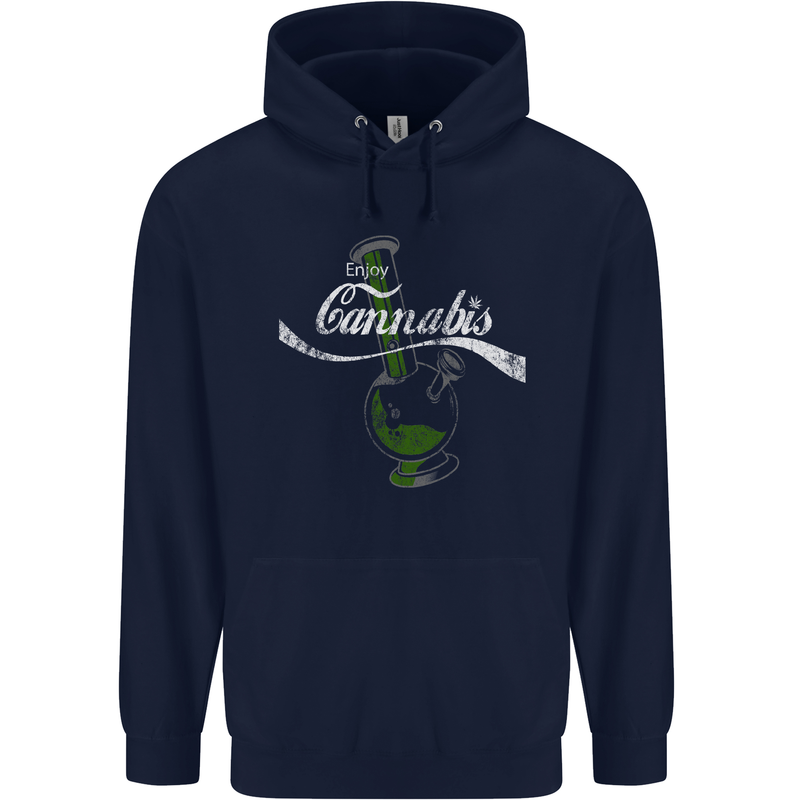 Enjoy Cannabis Funny Bong Weed Drugs Spliff Mens 80% Cotton Hoodie Navy Blue