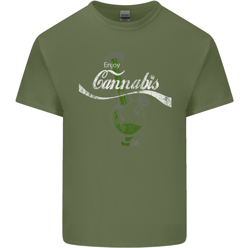 Enjoy Cannabis Funny Bong Weed Drugs Spliff Mens Cotton T-Shirt Tee Top Military Green