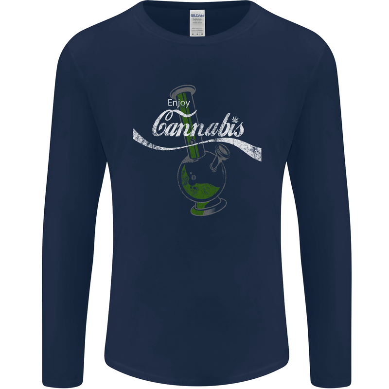Enjoy Cannabis Funny Bong Weed Drugs Spliff Mens Long Sleeve T-Shirt Navy Blue
